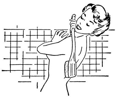 A black and white version of a vintage portrait of a woman in the shower clipart