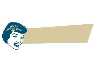 A vintage style portrait of a woman and sign clipart