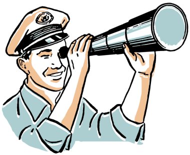 A vintage style image of a man and his telescope clipart