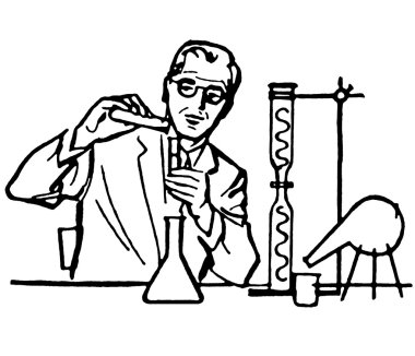 A black and white version of a portrait of a Scientist clipart