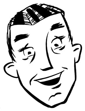 A black and white version of an illustration of a happy looking man clipart