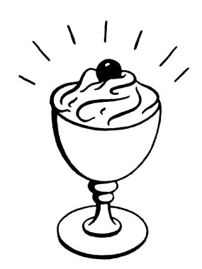 A black and white version of an illustration of an ice-cream Sunday clipart
