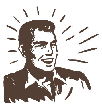 A graphical print of a happy looking man clipart