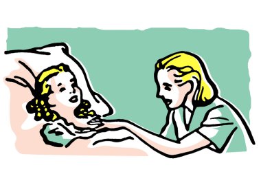 An illustration of a mother at a sick child's bedside clipart