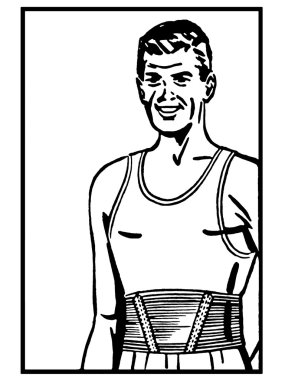 A black and white version of a vintage print of an athlete clipart