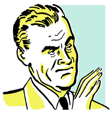 A graphical print of a angry looking man clipart