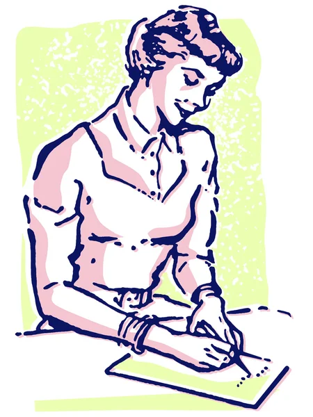 Un retrato de estilo vintage de una mujer escribiendo una nota —  Fotos de Stock