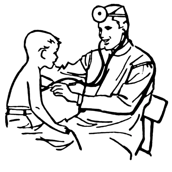 Чорно-біла версія вінтажного малюнка лікаря, який має консультацію — стокове фото