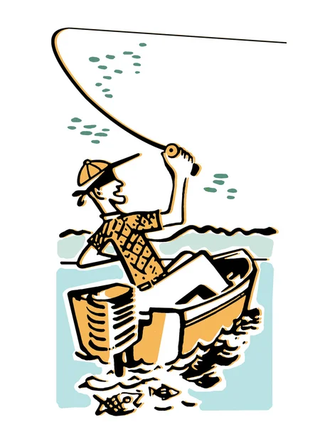 Kreslený styl obraz člověka, rybolov — Stock fotografie
