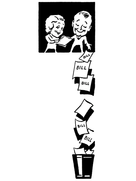 Una versión en blanco y negro de una pareja cayendo billetes desde grandes alturas —  Fotos de Stock
