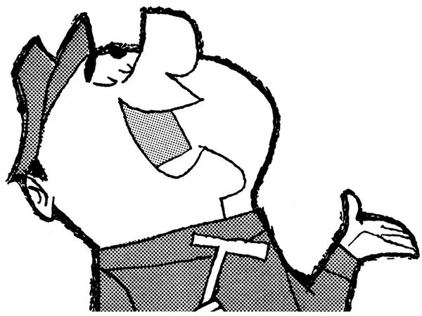 Une version noir et blanc d'un dessin de style dessin animé d'un personnage heureux — Photo