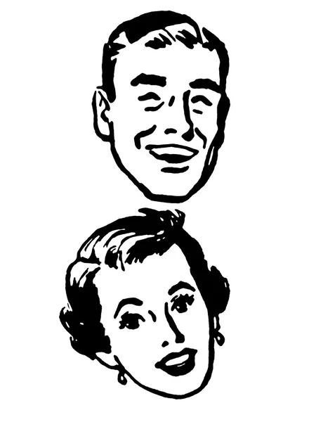A black and white version of a vintage portrait of a happy looking couple — Stock Photo, Image