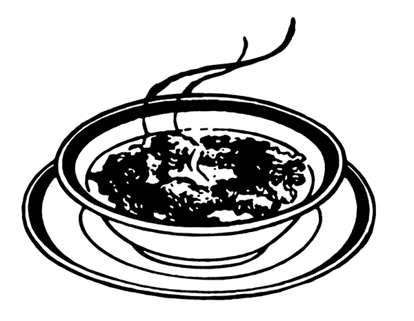 Fekete-fehér változata egy nyomtatvány egy tál leves — Stock Fotó