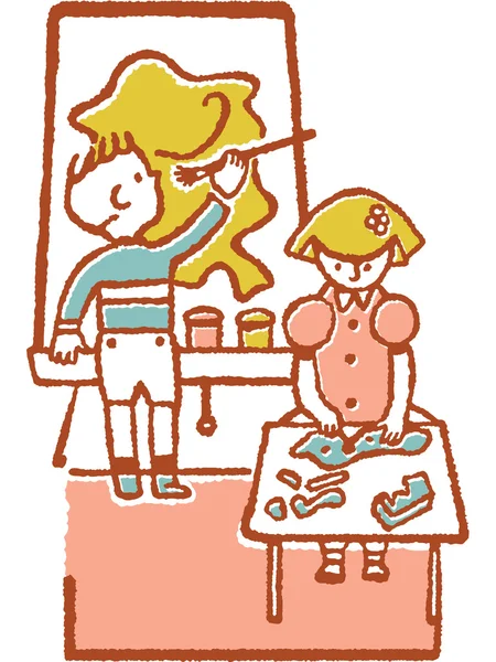 男孩和女孩绘画 — 图库照片