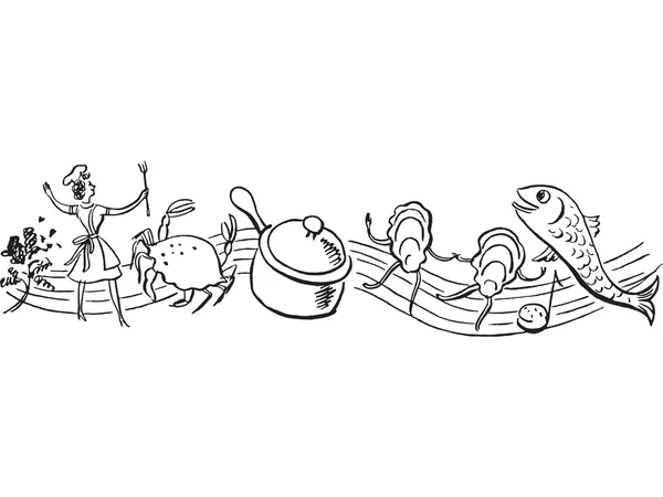 Una versión en blanco y negro de una línea de coro de alimentos frescos —  Fotos de Stock