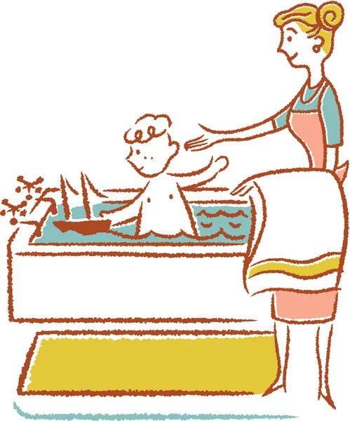 Matka chlapce koupání ve vaně — Stock fotografie