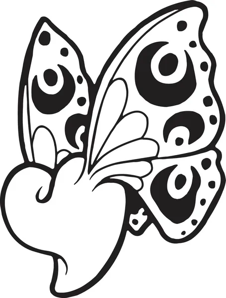 Een zwart-wit versie van een stencil met een hart met vlinder vleugels — Stockfoto