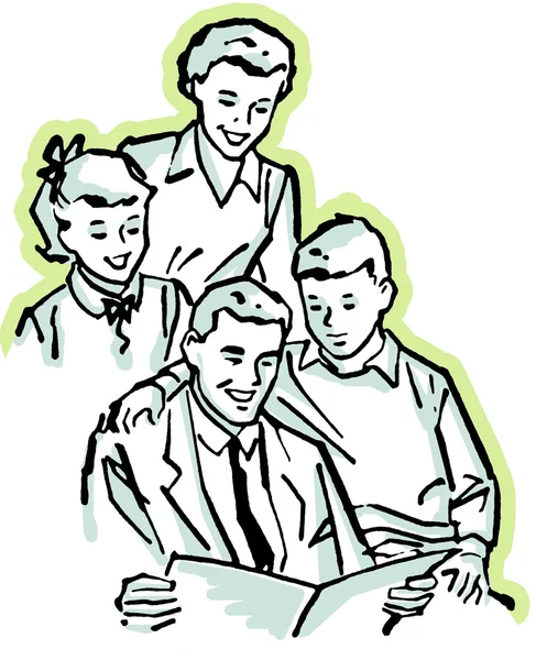 A vintage illustration of a family working together — Stock Photo, Image