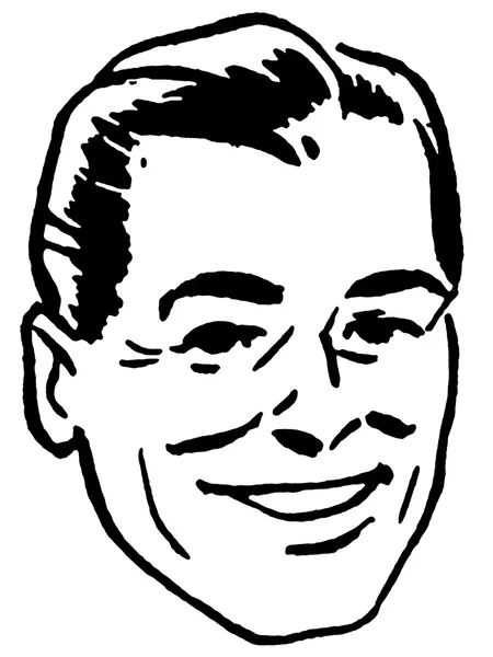 A black and white version of an illustration of a happy looking man — Stock Photo, Image