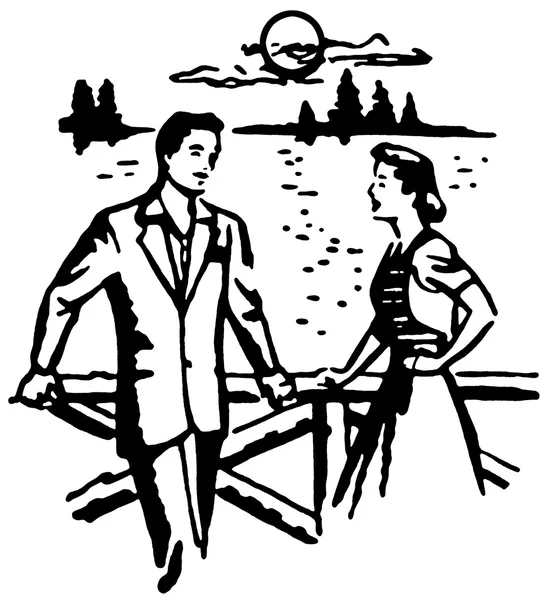 En svartvit version av en illustration av en man och kvinna på en dag — Stockfoto