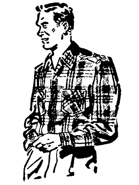 En svartvit version av en vintage illustration av en man i en rutig skjorta — Stockfoto