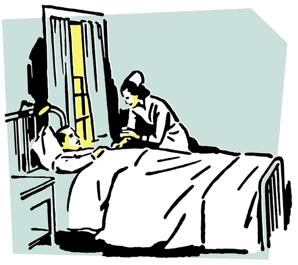 一名护士对病人抚育的复古插图 — 图库照片