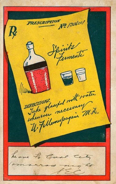 Vintage postcard with alcoholic beverages — Stock Photo, Image