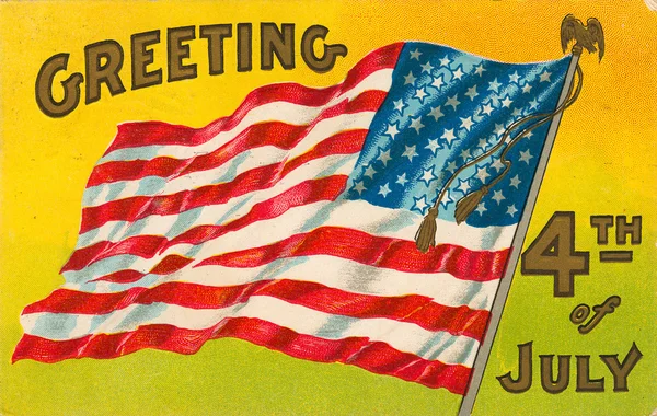 4 juli vintage ansichtkaart met vlag — Stockfoto