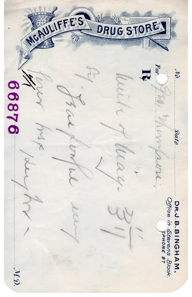 A vintage prescription from a drug store — Stock Photo, Image