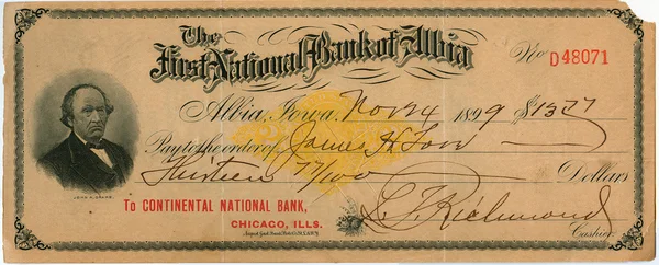 Vintage cheque — Stockfoto