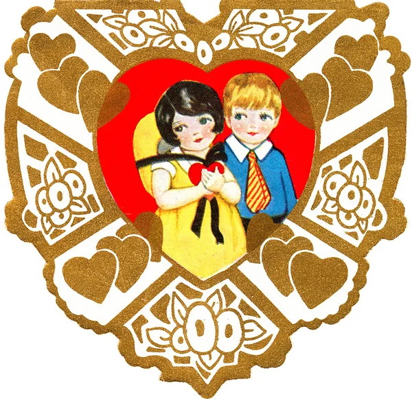 Ročníku valentine chlapec a dívka — Stock fotografie