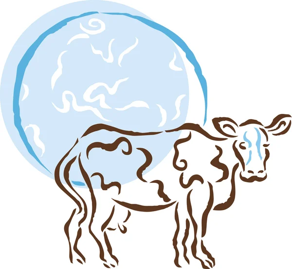 Dünya önünde bekleyen bir inek — Stok fotoğraf