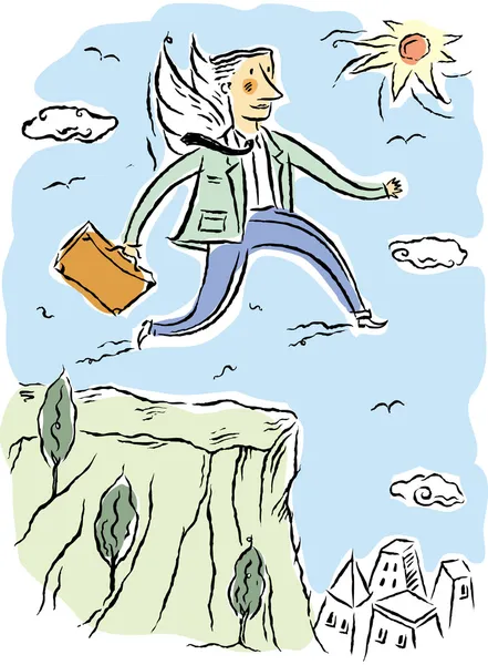 Ділова людина стрибає зі скелі — стокове фото