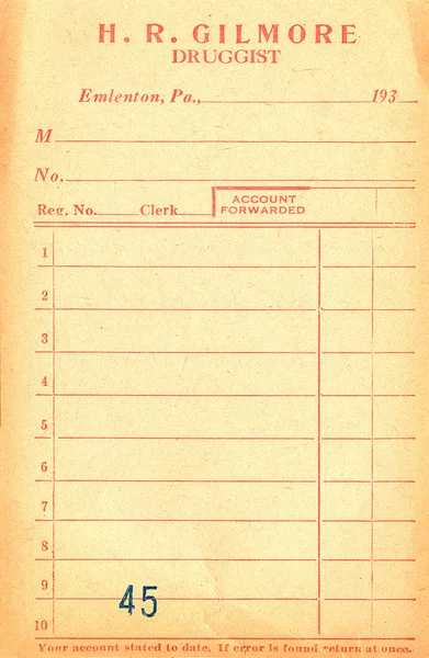 Vintage Pharmacy receipt — Stock Photo, Image