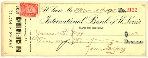 Um cheque vintage com um selo. — Fotografia de Stock