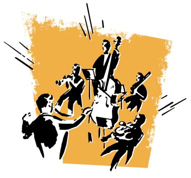 An illustration of a man conducting an orchestra clipart