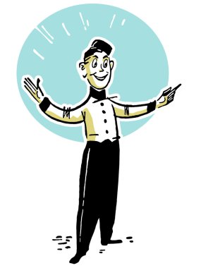 An illustration of a man dressed in a white shirt and bow tie clipart