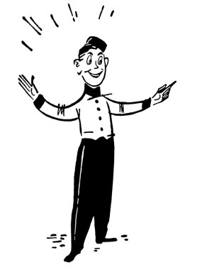 A black and white version of an illustration of man dressed in a white shirt and a bow tie clipart