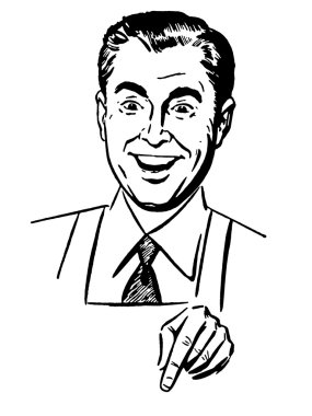 A black and white version of a portrait of a man wearing a shirt an tie and an apron clipart