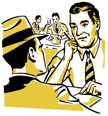 A graphic illustration of two men doing a business deal clipart