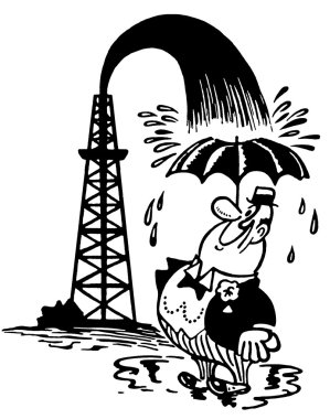 A black and white version of an illustration of a stereotypical oil merchant clipart