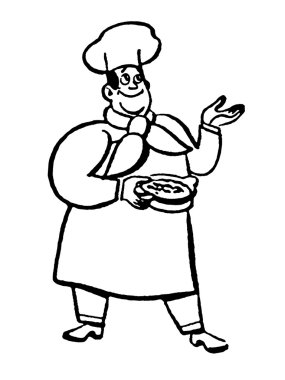 An abstract illustration of a chef adding wine to his creation clipart