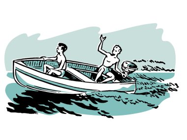 Two young boys enjoying a boat ride clipart