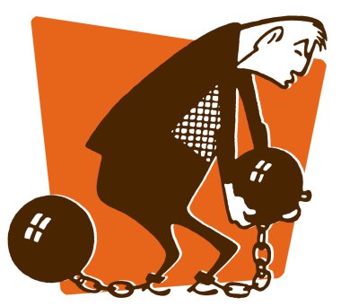 An illustration of a man carrying a ball and chain clipart