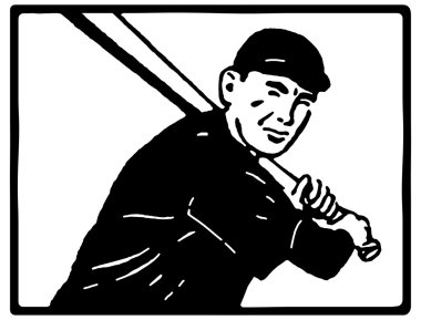 A black and white version of a graphical portrait of a baseball player clipart