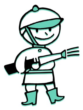 bir itfaiyeci çizim karikatür tarzı siyah beyaz versiyonu