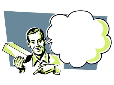 A vintage illustration of a man with a speech bubble clipart