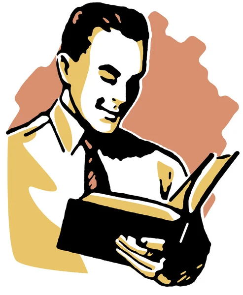一个穿在读一本书的商务着装的男人的复古形象 — 图库照片