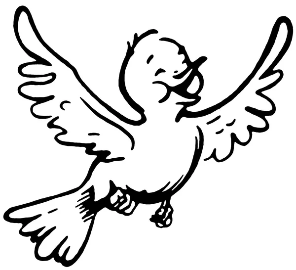 Eine schwarz-weiße Version eines glücklich aussehenden Vogels, der fliegt — Stockfoto