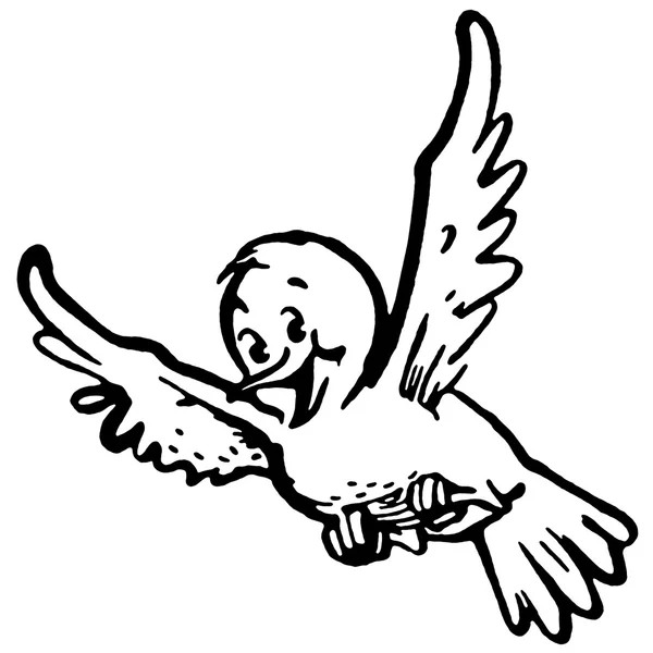 Czarno-biały wersja szczęśliwy szuka lecącego ptaka — Zdjęcie stockowe